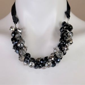 Ali Kahn New York Black & Clear Metallic Crystal Ribbon Choker Necklace